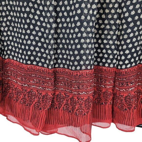 Anne Klein Silk Skirt 14 Black White Polka Dot Red Lace Hem Full Flare Pinup - Picture 2 of 9